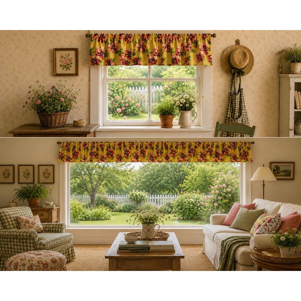 Ralph Lauren Chelsea Valance Custom‎ Set Yellow Floral Poppy 14x166 14x82 2pc